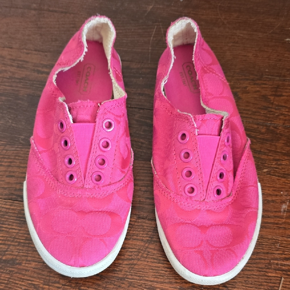 Coach Womens Bright Pink/ Fuchsia Slip-On Sneakers Size 6 Nice Shape Casual